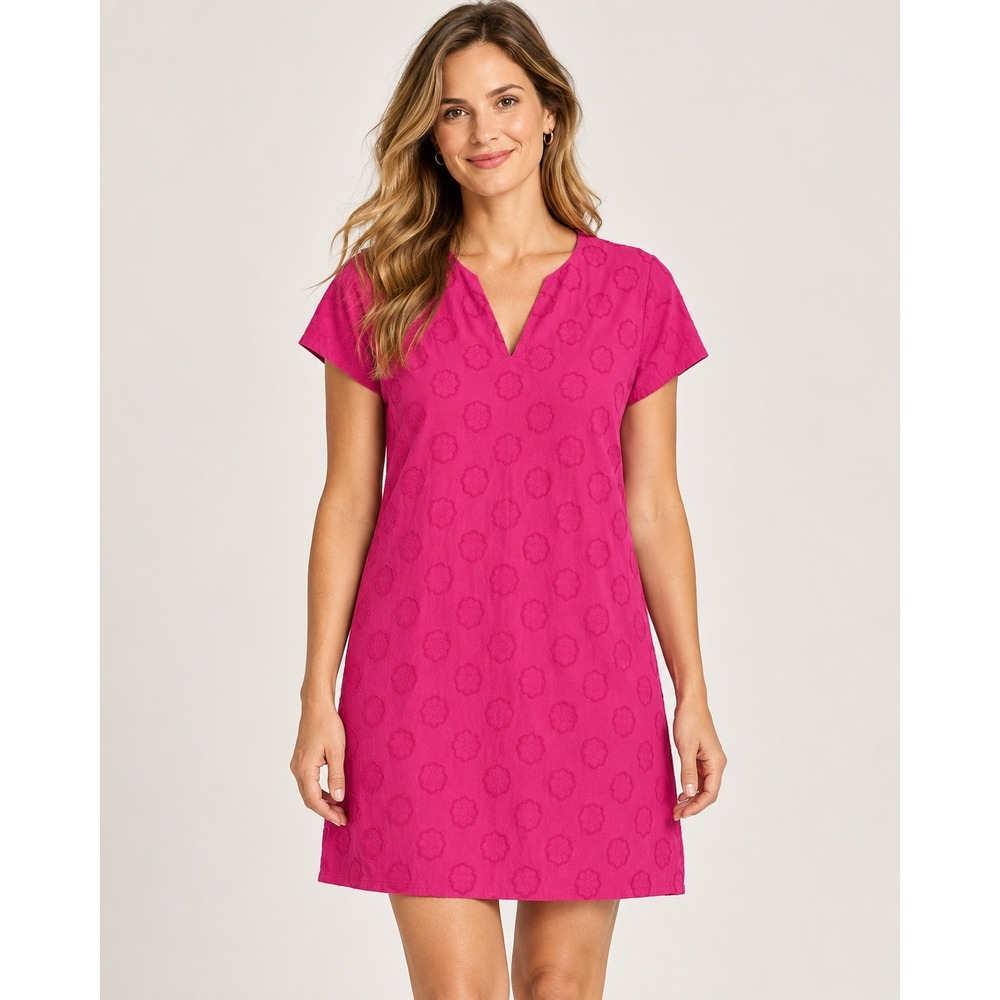 Vineyard Vines Shift Dress Womens 6 Pink Floral Embroidered Cotton V-Neck Mini